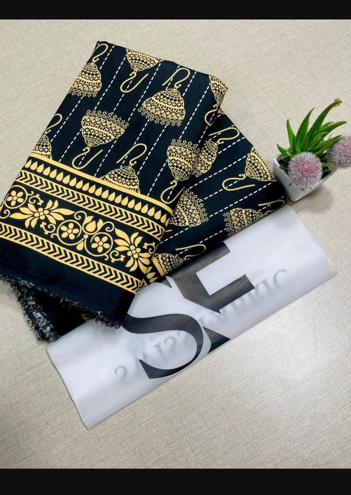 Women's Printed UnstichedSuit Black Polo Cotton 2 piece