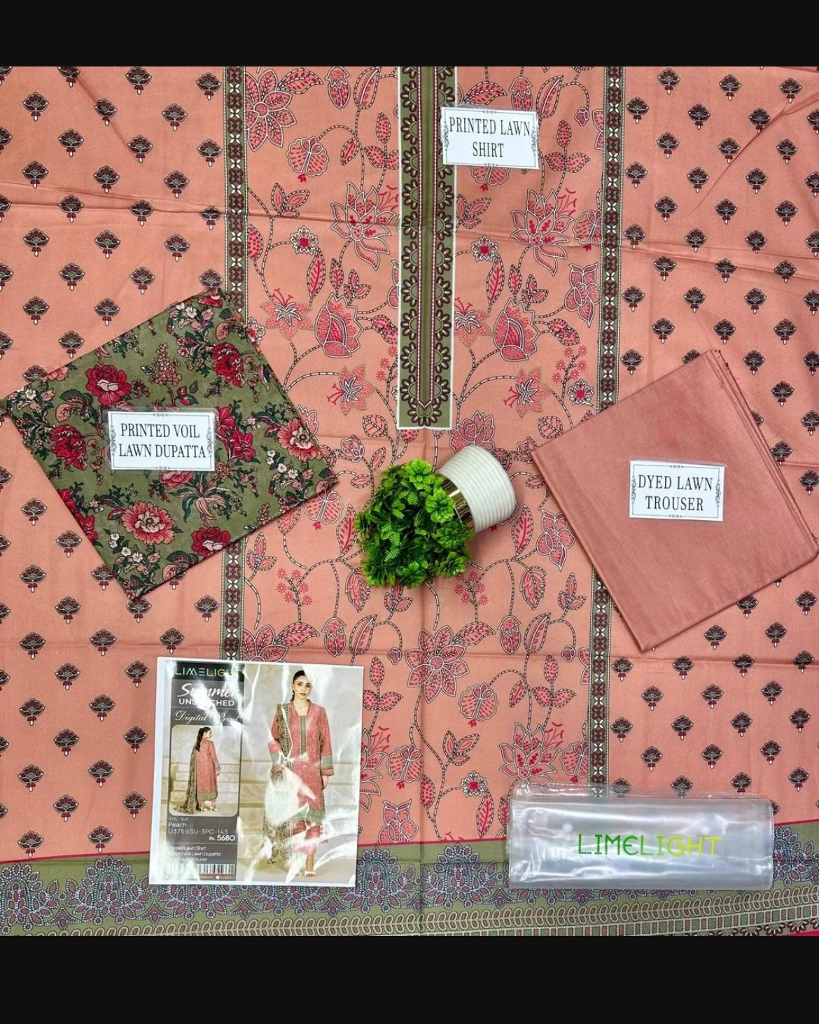 Pink printed 3 Pcs Women's Lawn Suit