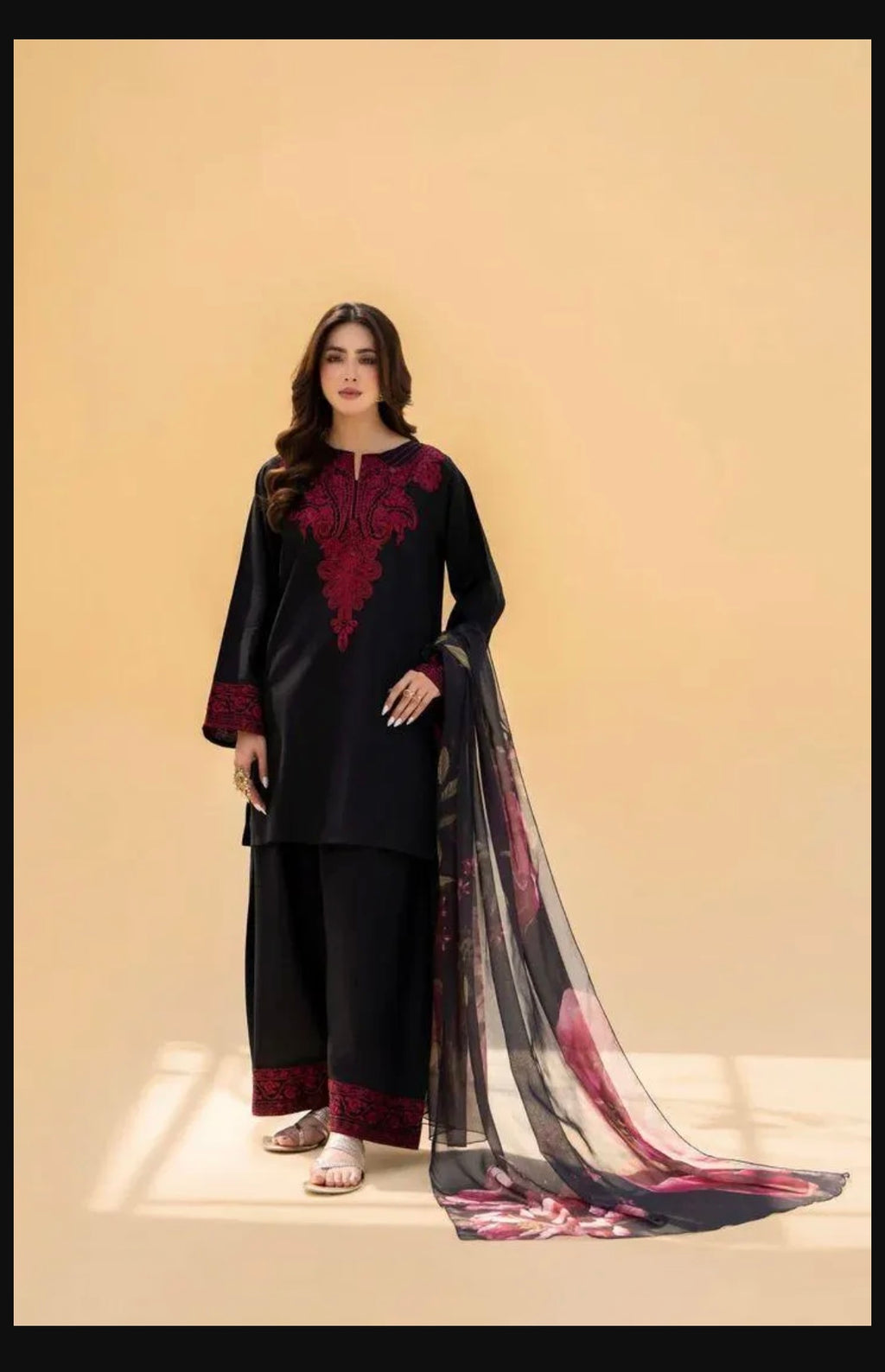 Black Embriodered 3 Pcs Lawn Suit for Women