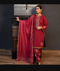 Red Embroidered 3 Pcs Lawn Suit for Women's
