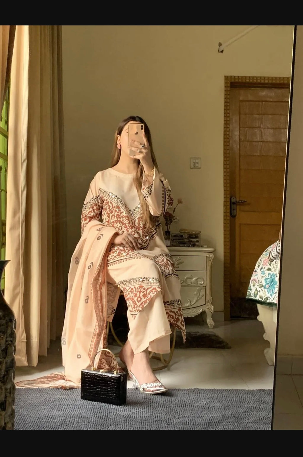 3 Pcs Women's Stiched Arabic Lawn Printed Suit (Karishma)