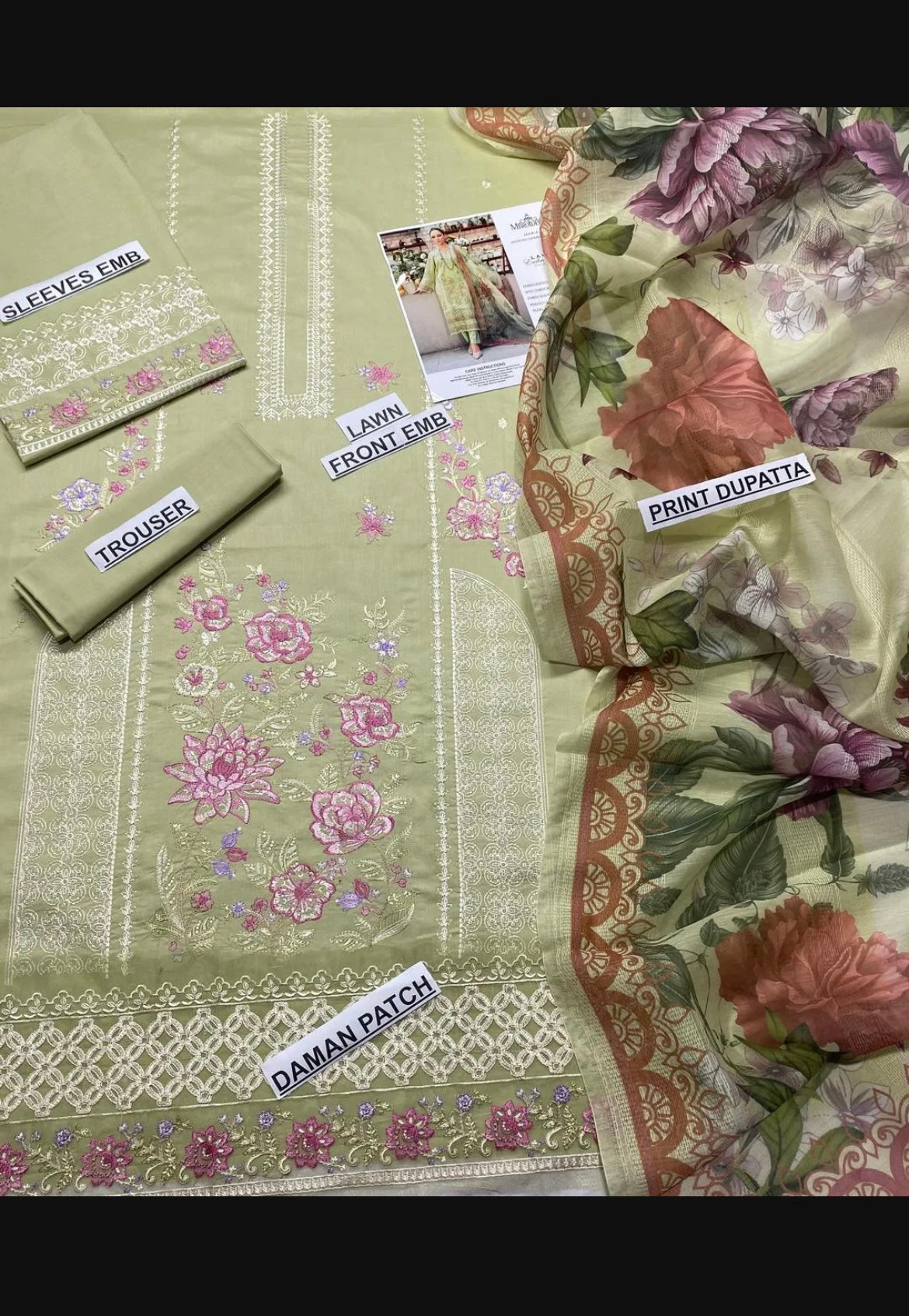 Green Embriodered Lawn 3 Pcs Women Suit