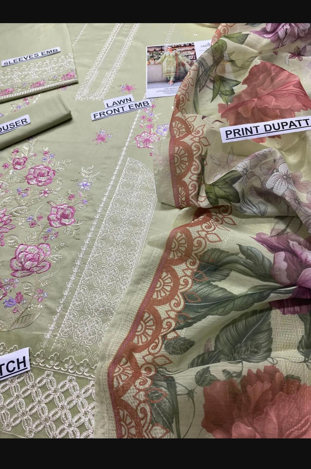Green Embriodered Lawn 3 Pcs Women Suit