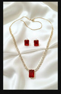 Red Crystal Pendant 3 pcs Alloy Gold Chain Earings