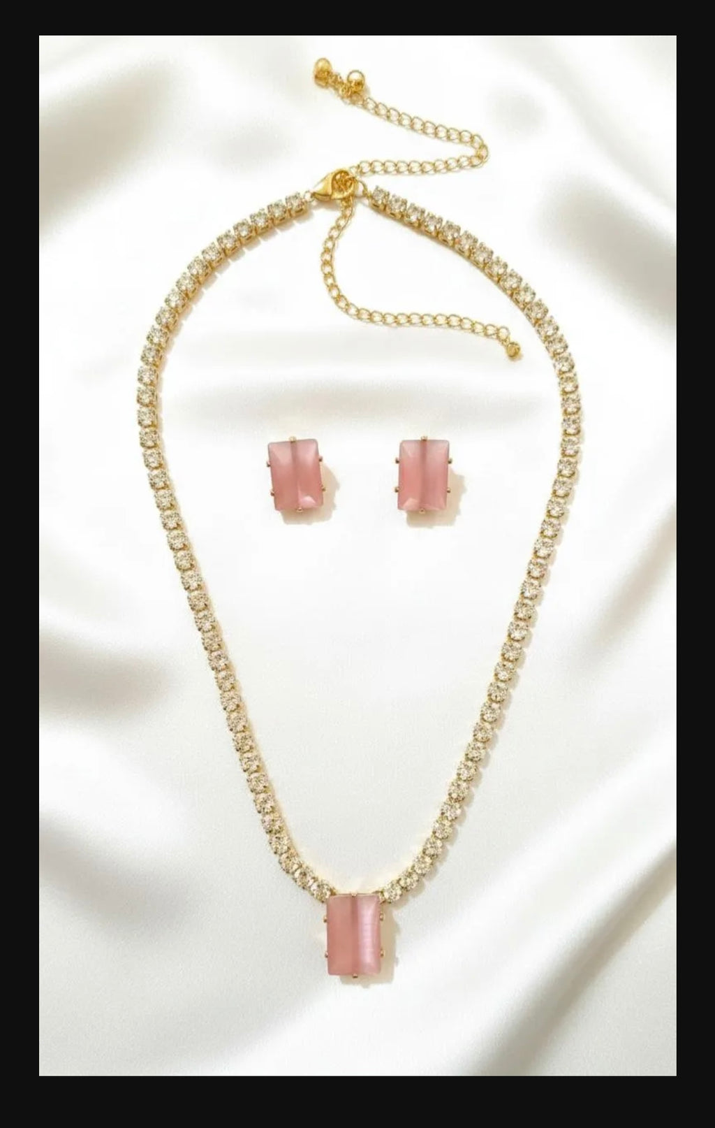 Red Crystal Pendant 3 pcs Alloy Gold Chain Earings