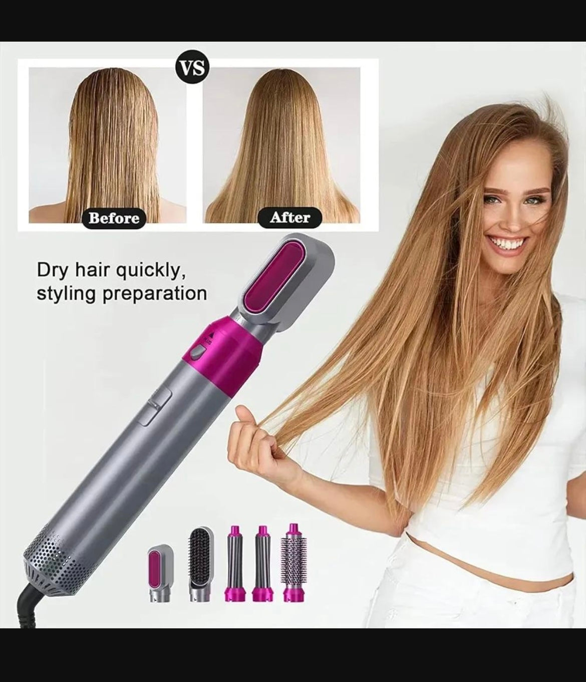 5-In-1 Hair Curler & Straightener Pink Lightweight