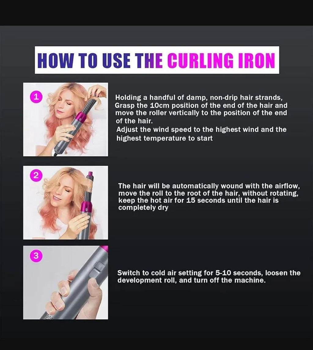 5-In-1 Hair Curler & Straightener Pink Lightweight