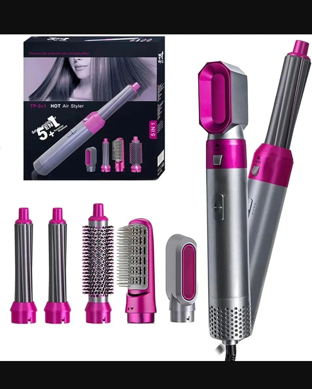 5-In-1 Hair Curler & Straightener Pink Lightweight