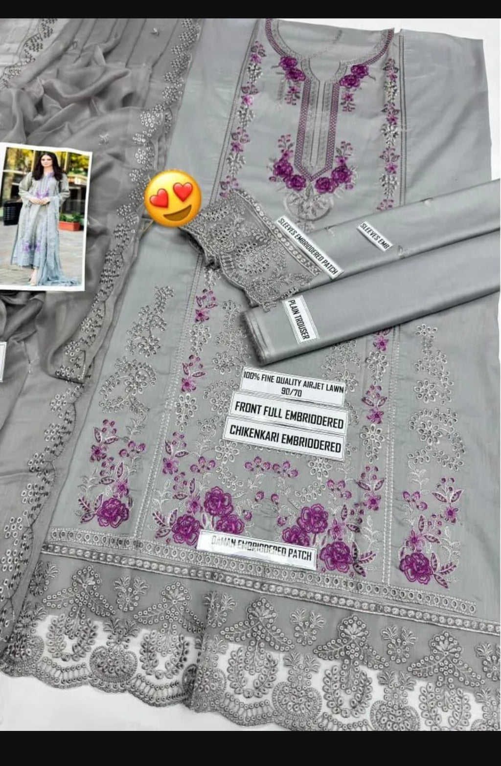 3 Pcs Women's Unstitched Embroidered Suit