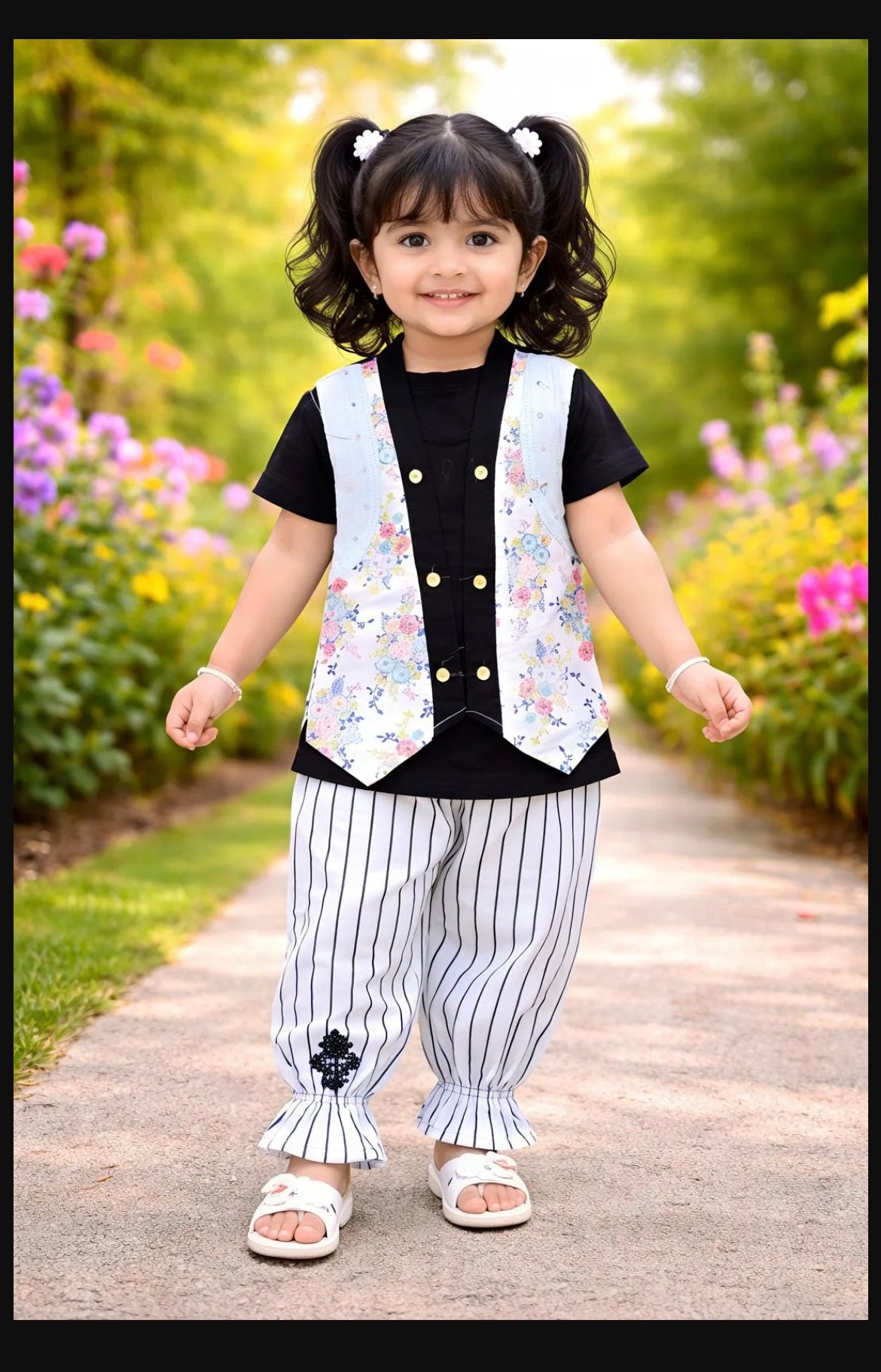2 Pcs Girls Summer Collection Printed Shirt Nd Trouser Set