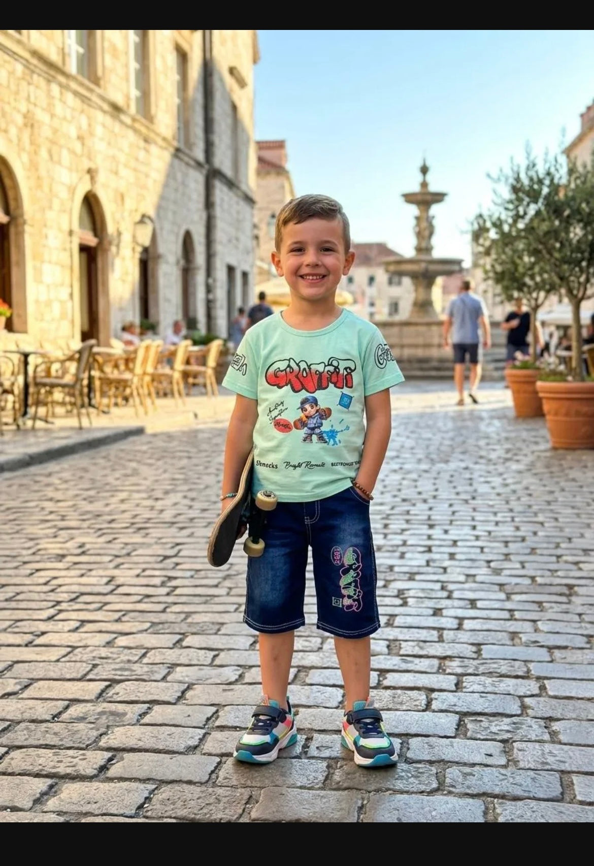 2 Pcs Boy's Summer Collection Printed Shirt Nd Trouser Set