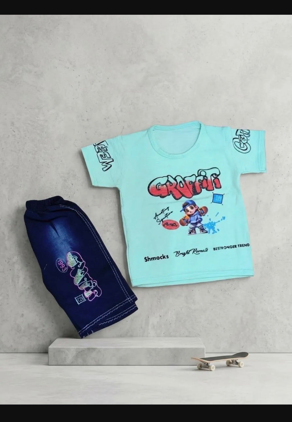 2 Pcs Boy's Summer Collection Printed Shirt Nd Trouser Set