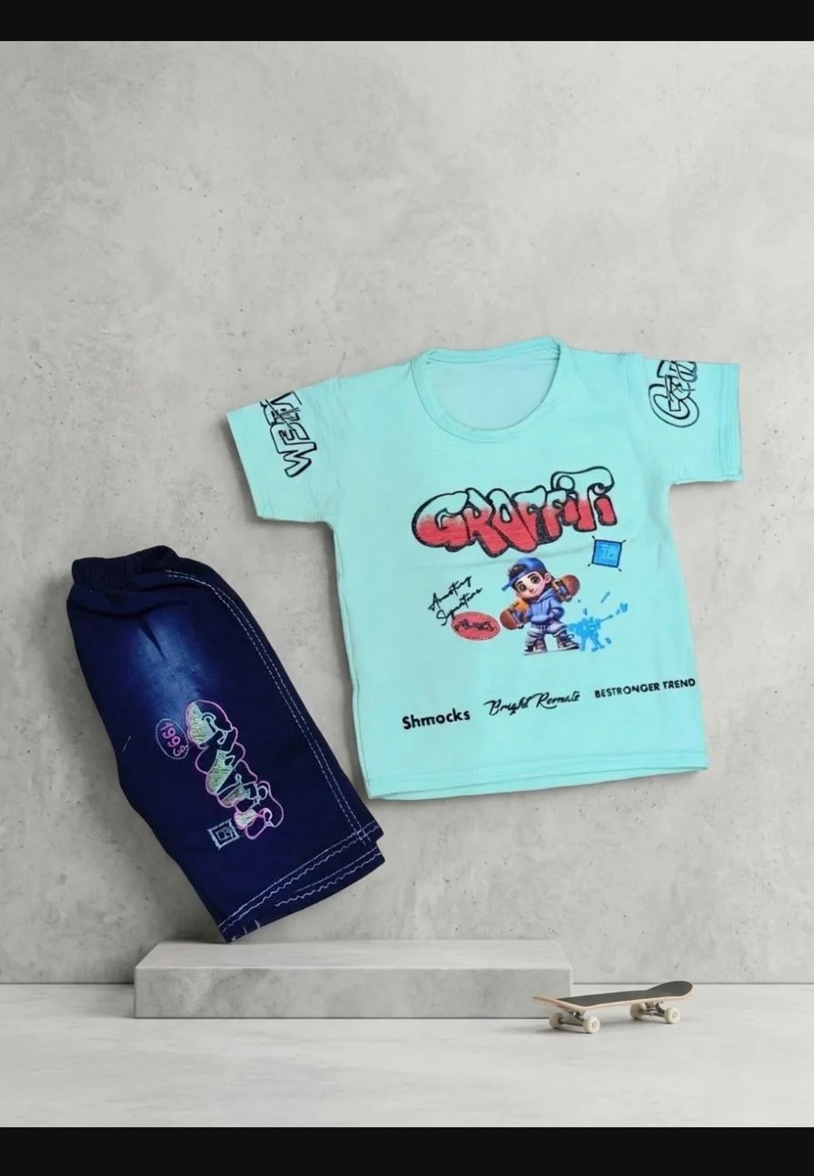 2 Pcs Boy's Summer Collection Printed Shirt Nd Trouser Set