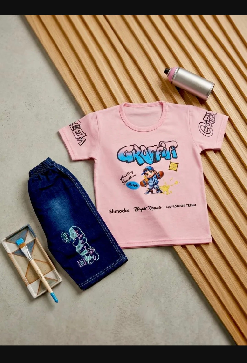 2 Pcs Boy's Summer Collection Printed Shirt Nd Trouser Set