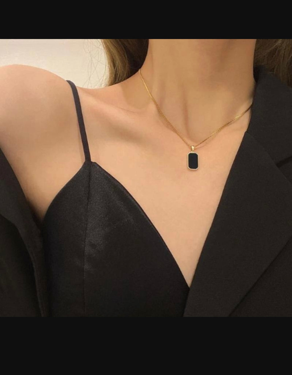 Gold Plated Black Stone Pendant for Women's