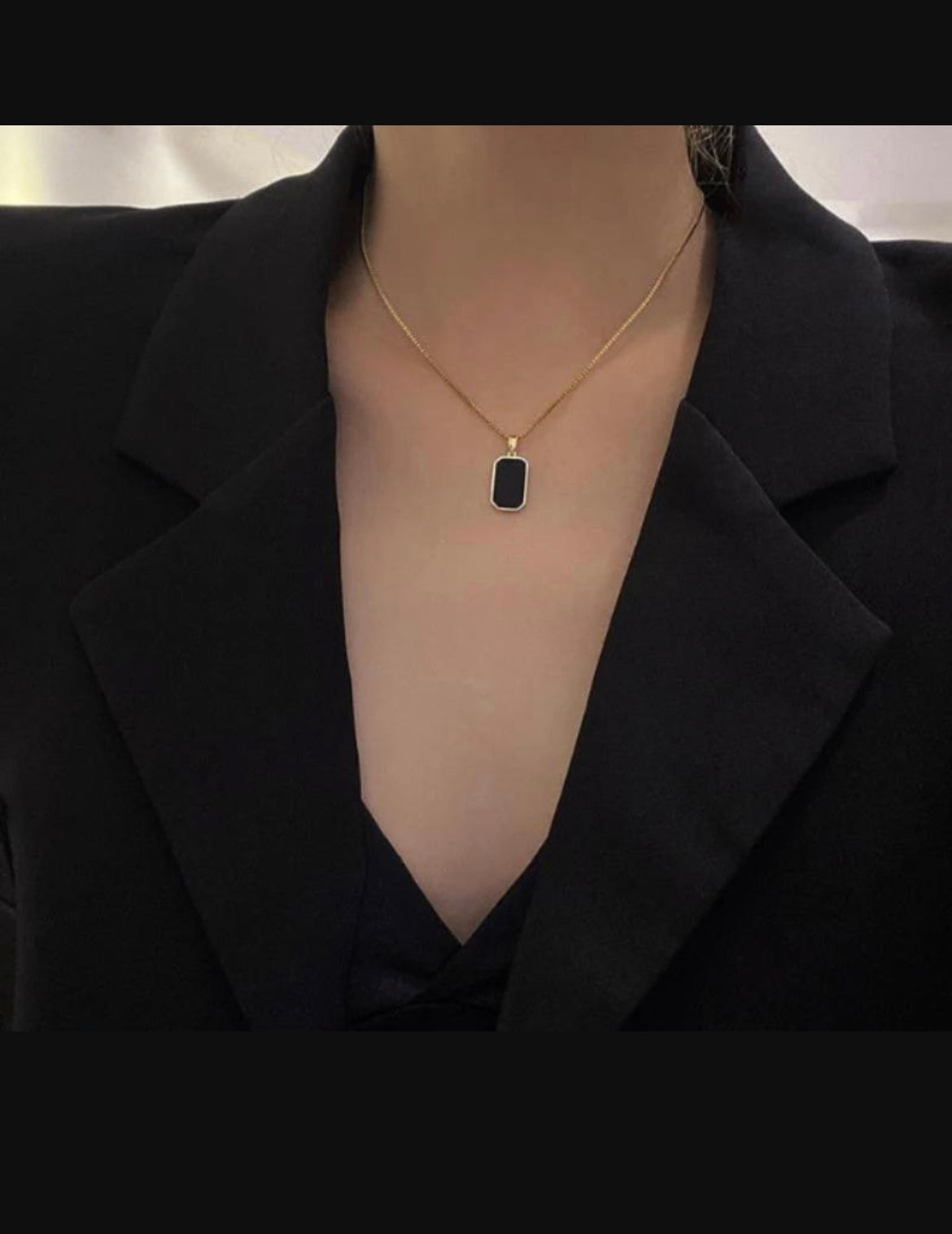 Gold Plated Black Stone Pendant for Women's