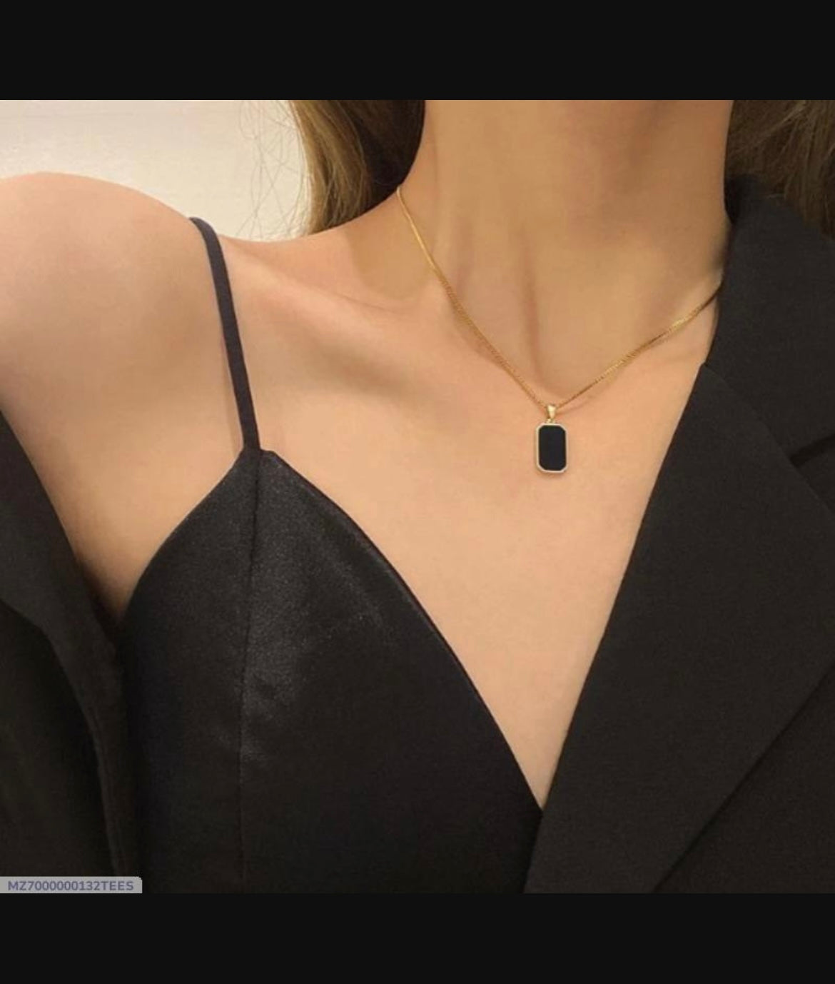 Gold Plated Black Stone Pendant for Women's
