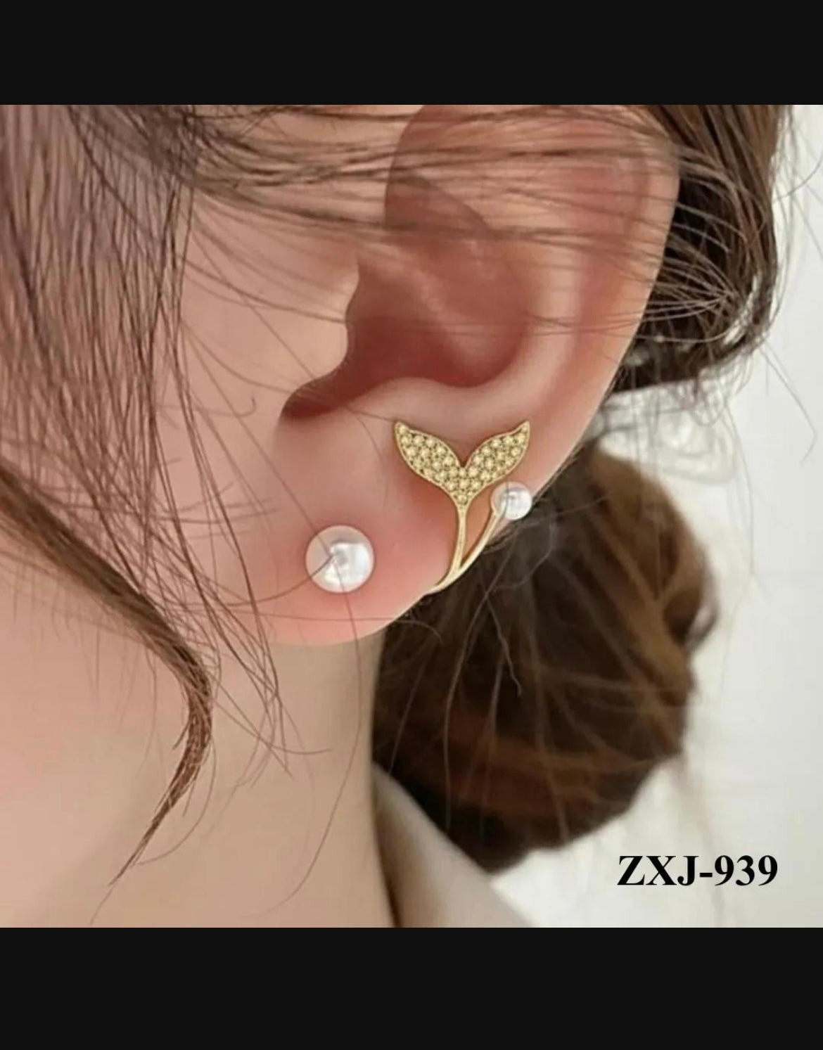 Korean Fish Tail Earings Alloy Women 2 Pcs Pink Silver Gold Black