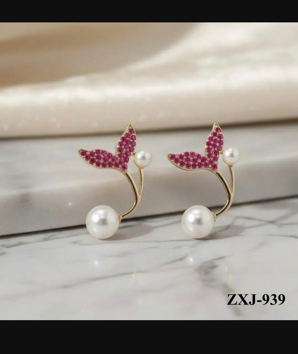 Korean Fish Tail Earings Alloy Women 2 Pcs Pink Silver Gold Black
