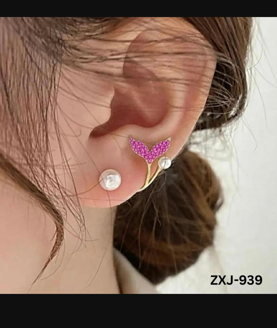 Korean Fish Tail Earings Alloy Women 2 Pcs Pink Silver Gold Black