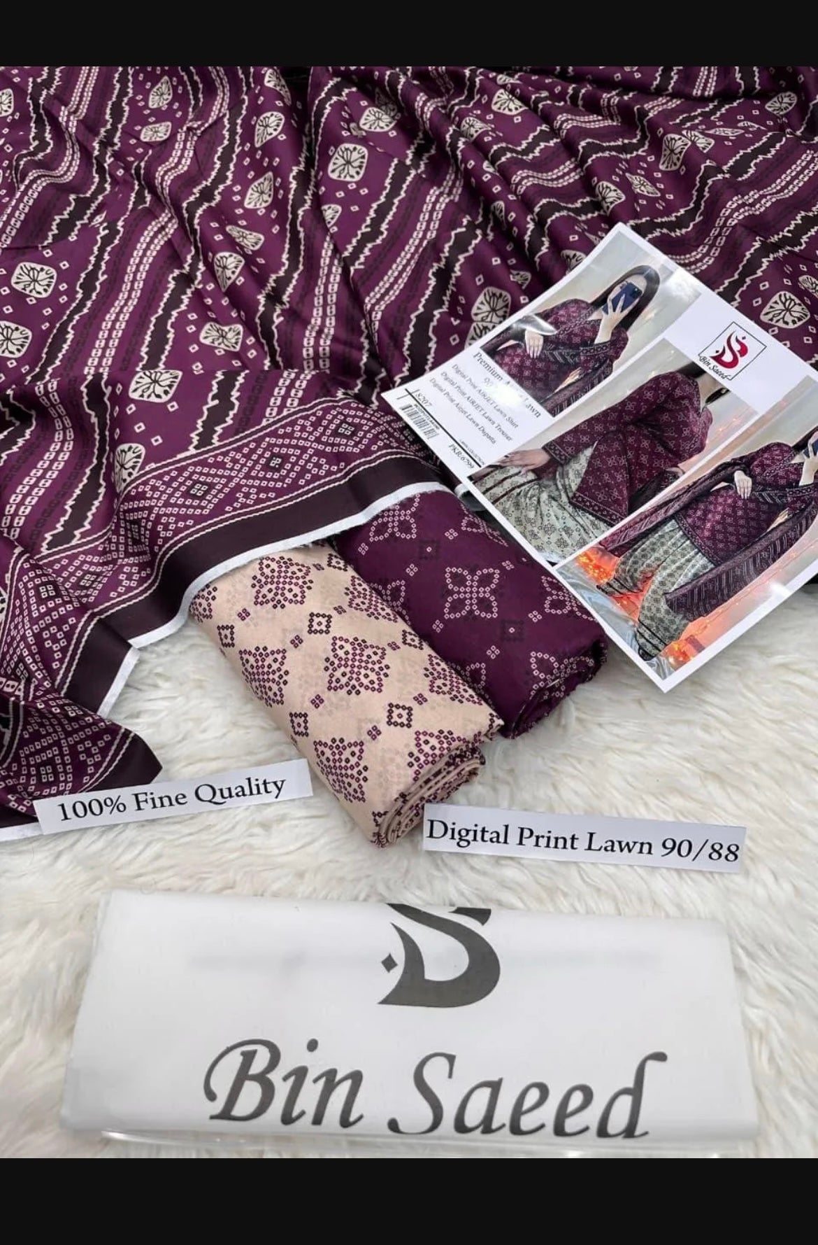 Unstich Printed Lawn Suit Purple