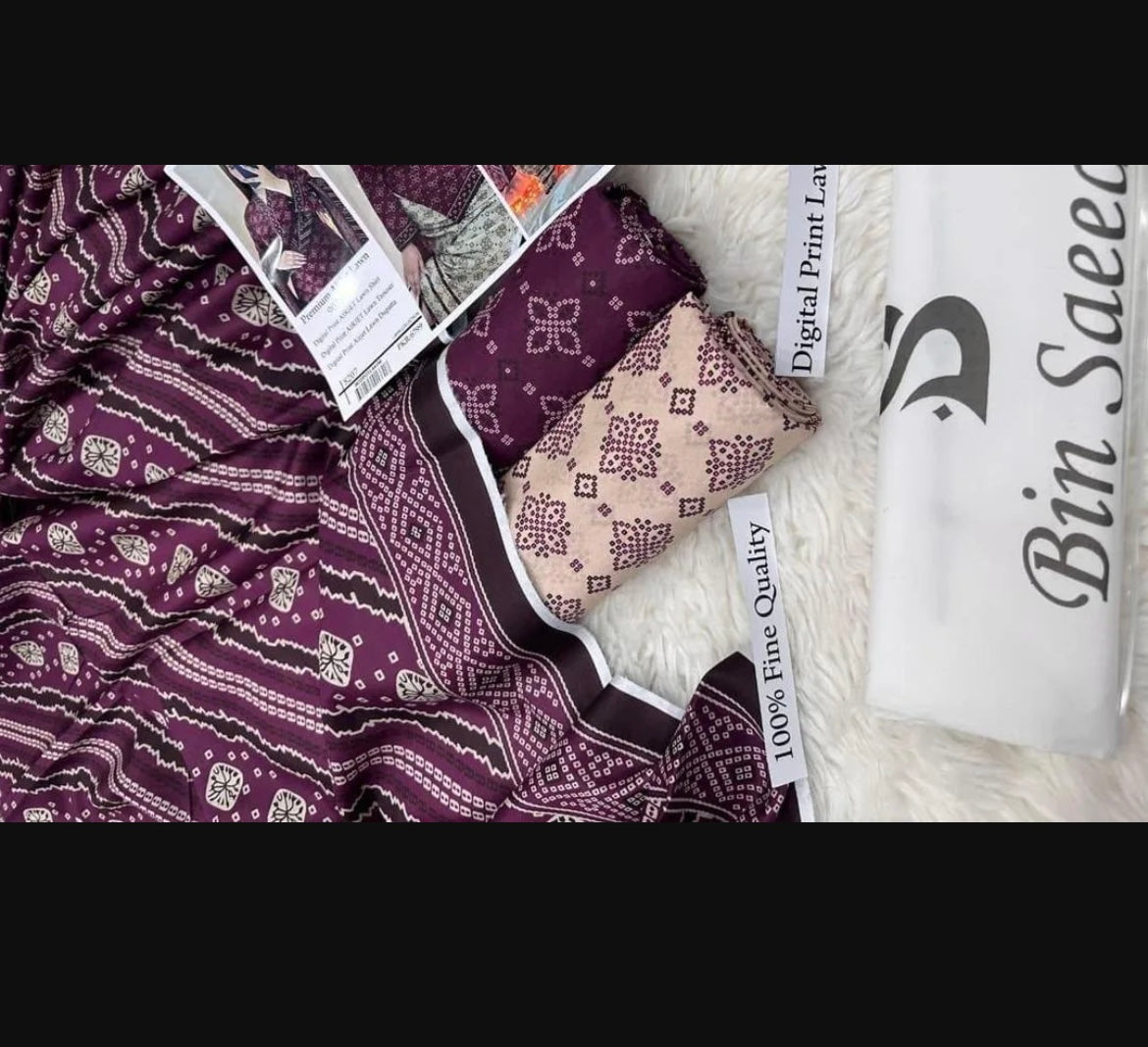 Unstich Printed Lawn Suit Purple