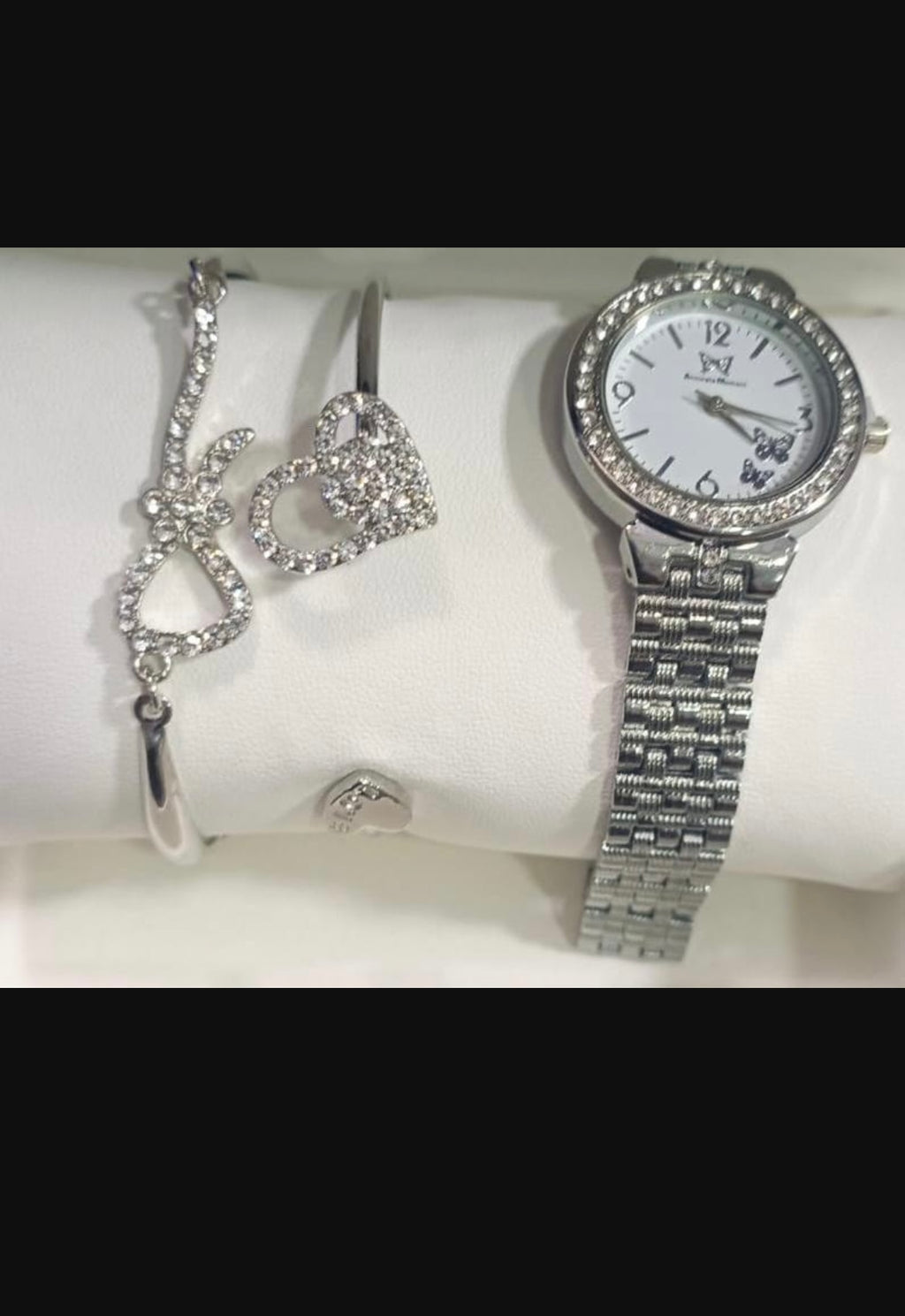 Women Silver Watch With Crystal Hair Bracelet