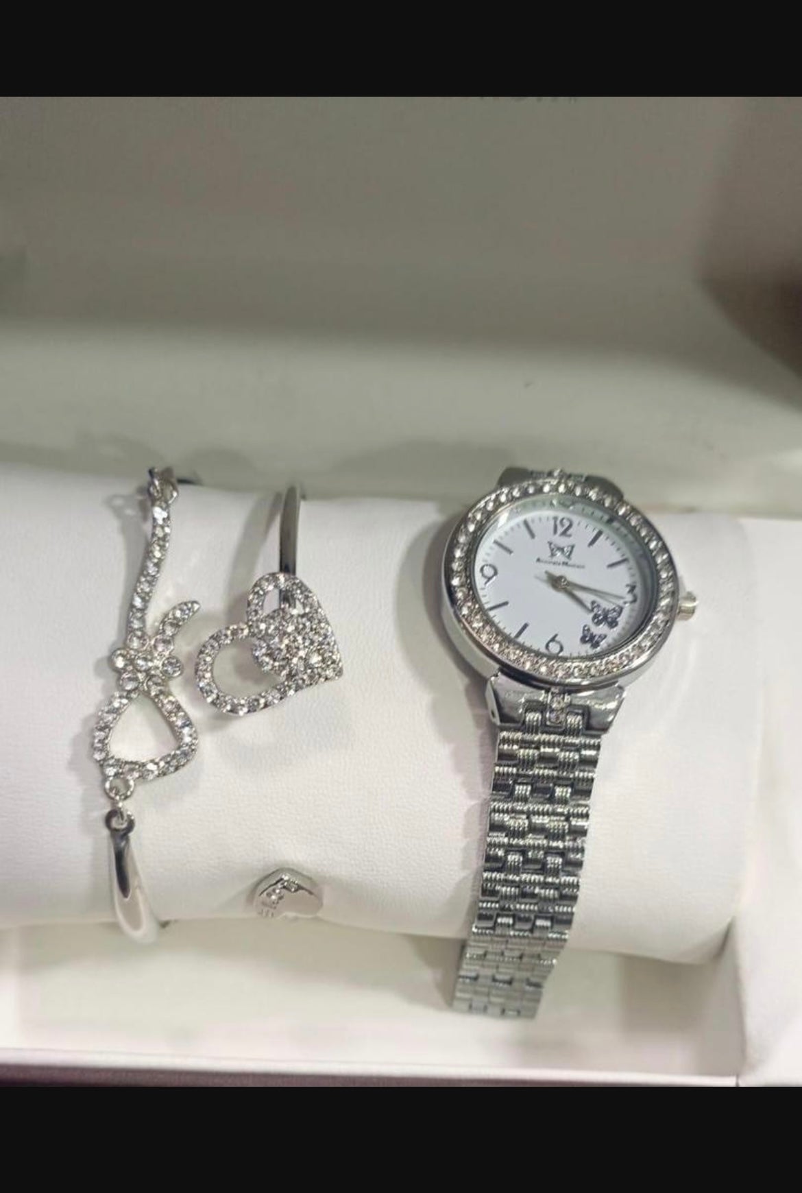 Women Silver Watch With Crystal Hair Bracelet