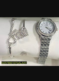 Women Silver Watch With Crystal Hair Bracelet