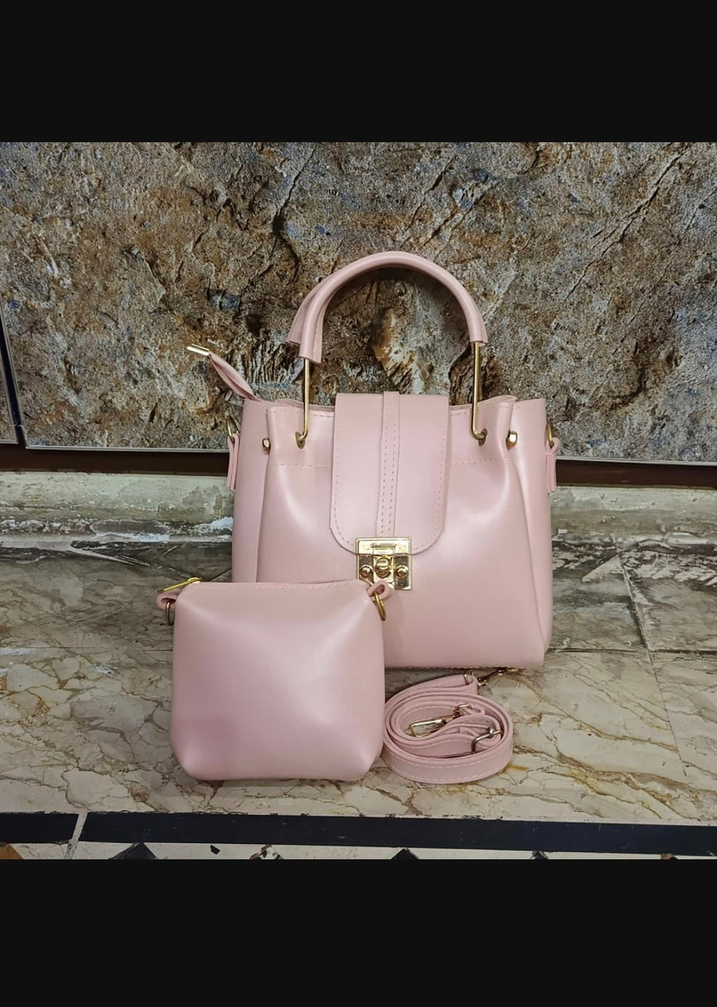 Pink Women's PU Leather Crossbody Bag Set of 2