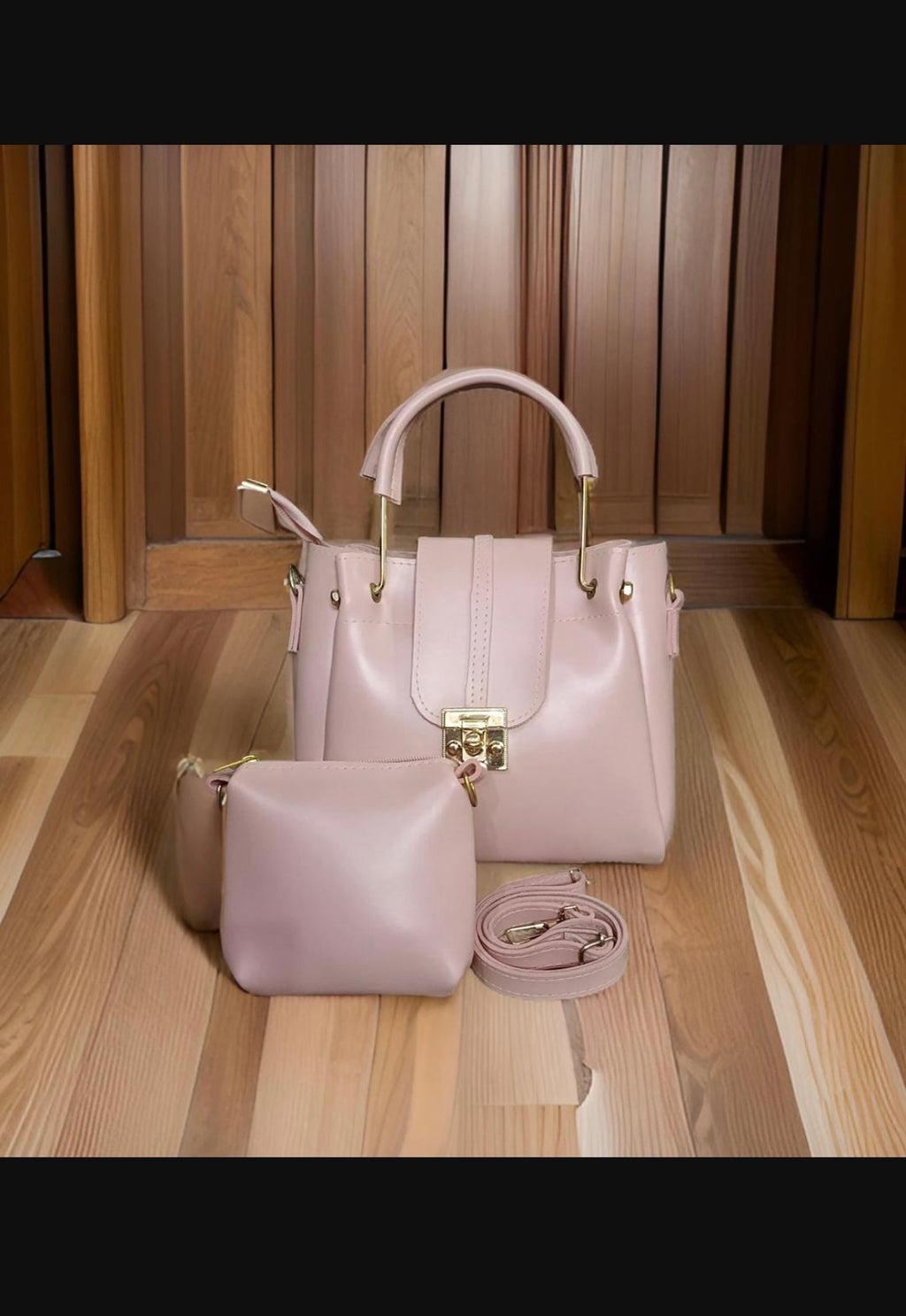 Pink Women's PU Leather Crossbody Bag Set of 2