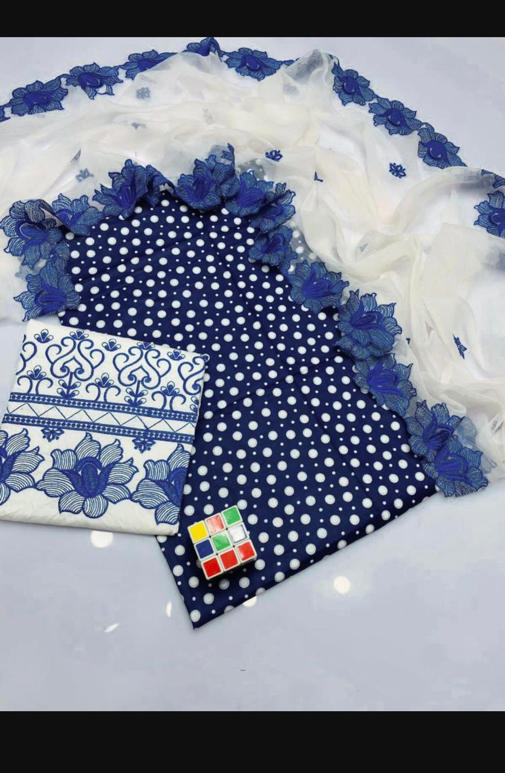 Women Cotton Lawn Printed Suit Blue 3 Pcs Set