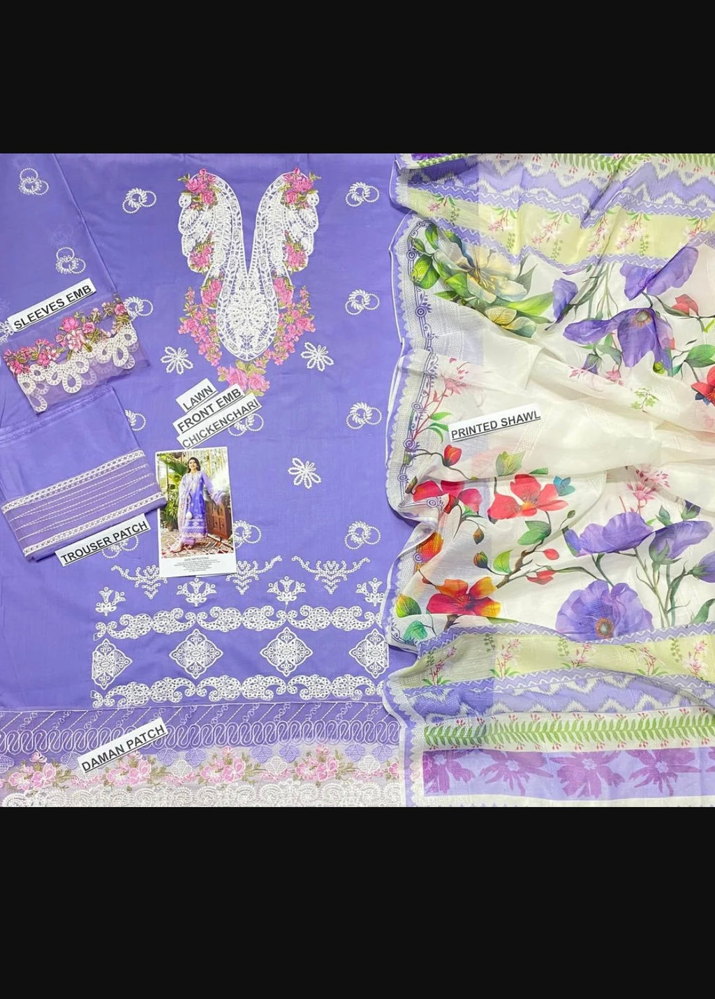 Unstiched Chikenkari Lawn 3 Pc Suit