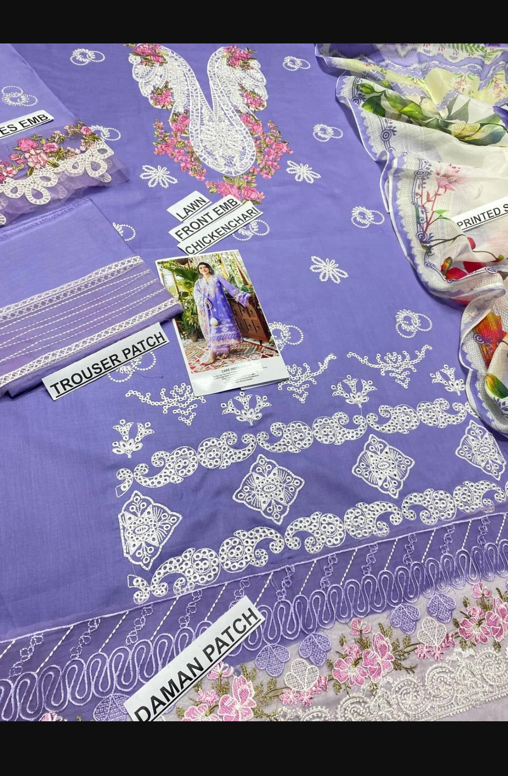 Unstiched Chikenkari Lawn 3 Pc Suit